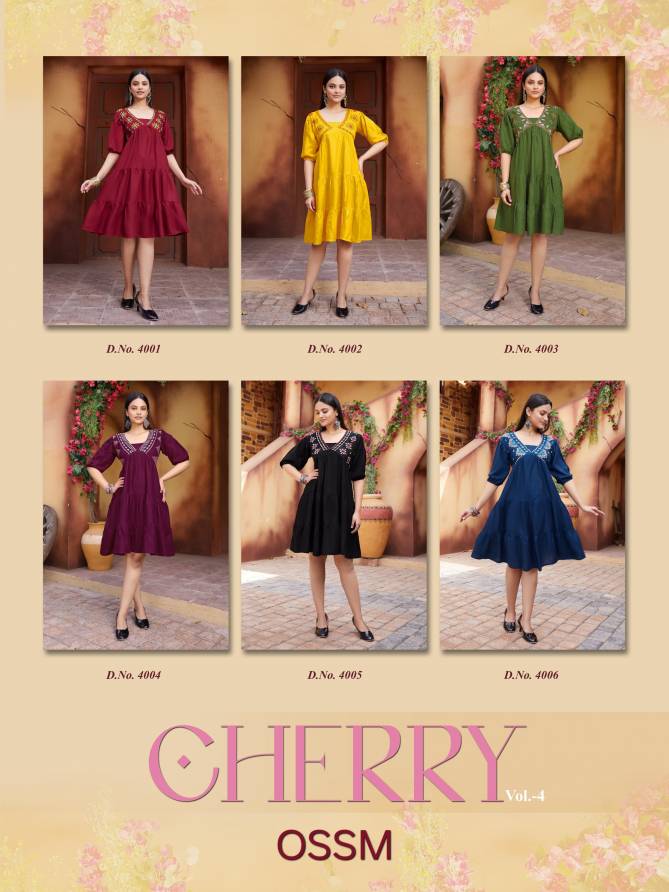 Cherry Vol 04 By Ossm Rayon Designer Embroidery Kurtis Wholesale Clothing Suppliers In India
